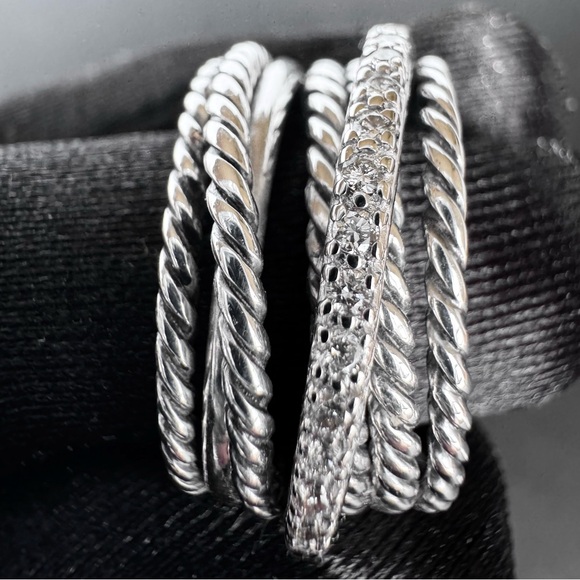 David Yurman Crossover® Smooth & Cabled Band Diamond Ring Sterling Silver - Picture 2 of 9